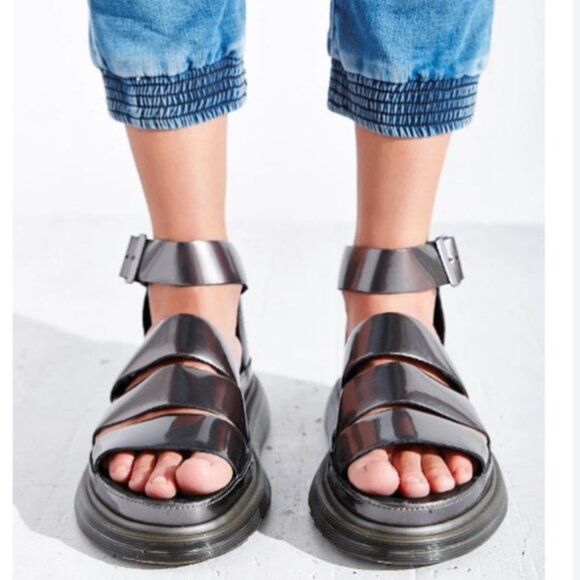 Dr. Martens Clarissa Metallic Leather Gladiator Sandals Pewter Spectra Patent 9 - Picture 1 of 9